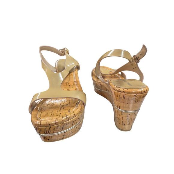Donald  Pliner Patent Leather Platform Wedge Heel Sandals Slingback Sand Pearl 9 - Picture 2 of 9